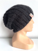 MARGARET – ręcznie robiona czapka beanie alpaka + moher z jedwabiem damska 8903/02 Czarny