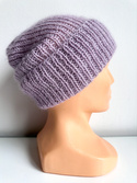 AUREA – cienka czapka beanie handmade baby merino + moher i jedwab damska/dziecięca 60/55 Lawendowy Szron