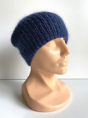 Handgemachte Damenmütze AUREA 100% Baby Merino plus Mohair und Seide 30/28 Blau