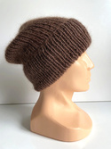 Ręcznie robiona czapka beanie AUREA 100% Baby Merino plus moher i jedwab 52/35 czekolada