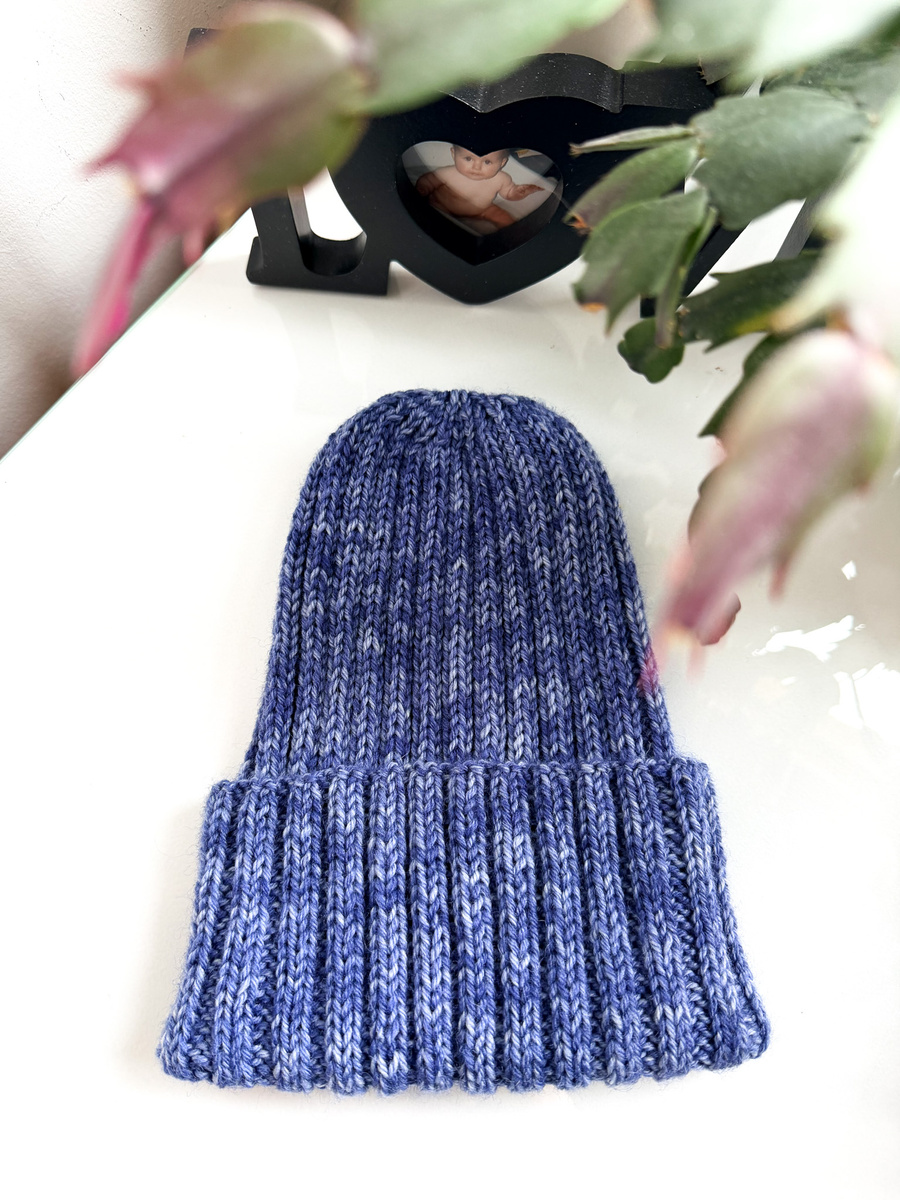 NELLI Handmade Turn-Up Merino Beanie 38 Niebieska Mgiełka