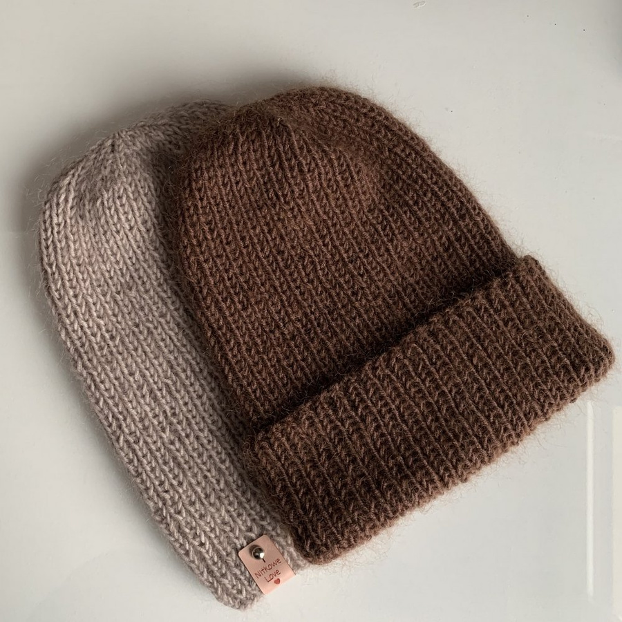 AUREA – czapka beanie handmade baby merino + moher i jedwab 52/35 Czekolada