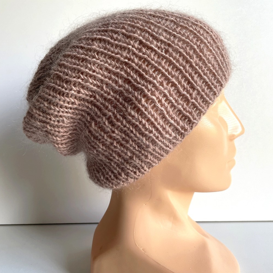 Handmade women's hat AUREA 100% Baby Merino plus mohair and silk 49/41 Desert Rose