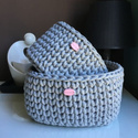 Ręcznie robiony Koszyk ze sznurka bawełnianego jasny szary 100  dno 20x20, wysokość 12 cm
