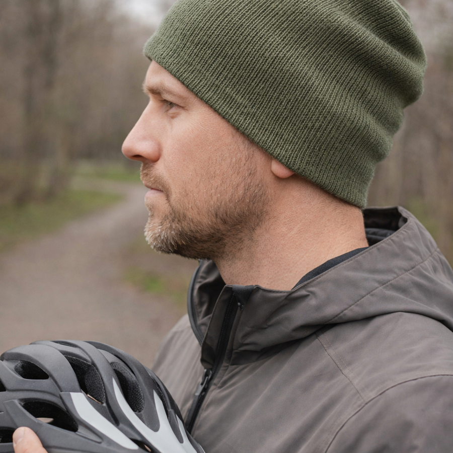 Czapka pod kask z wełny merino VARELLA 100% Baby Merino 38 Oliwka