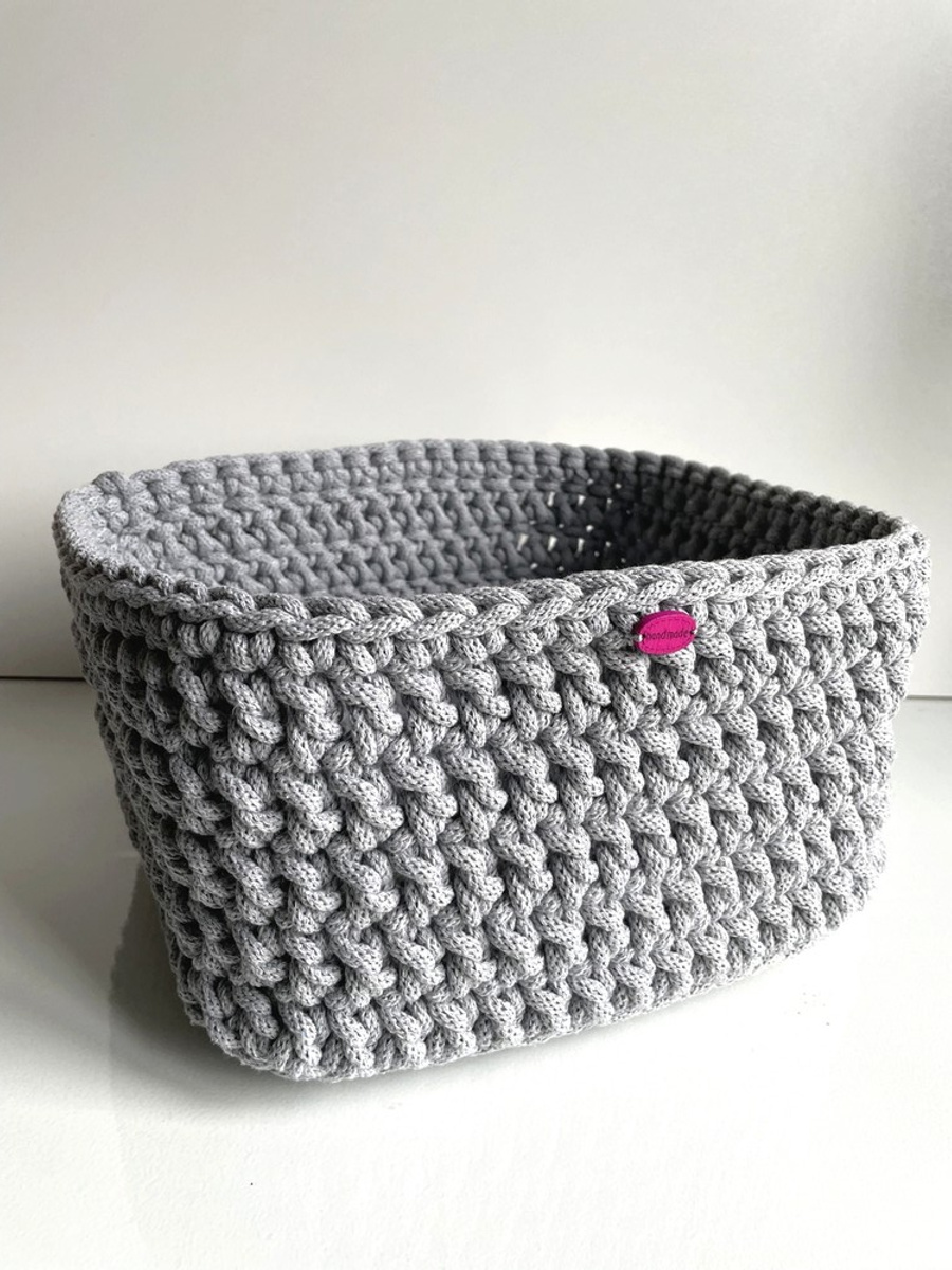 Ręcznie robiony Koszyk ze sznurka bawełnianego dno 25x25, wysokość 15 cm Jasny Szary 100