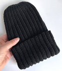 HELLI – czapka wywijana beanie 100% baby merino 21 czarny zimowa