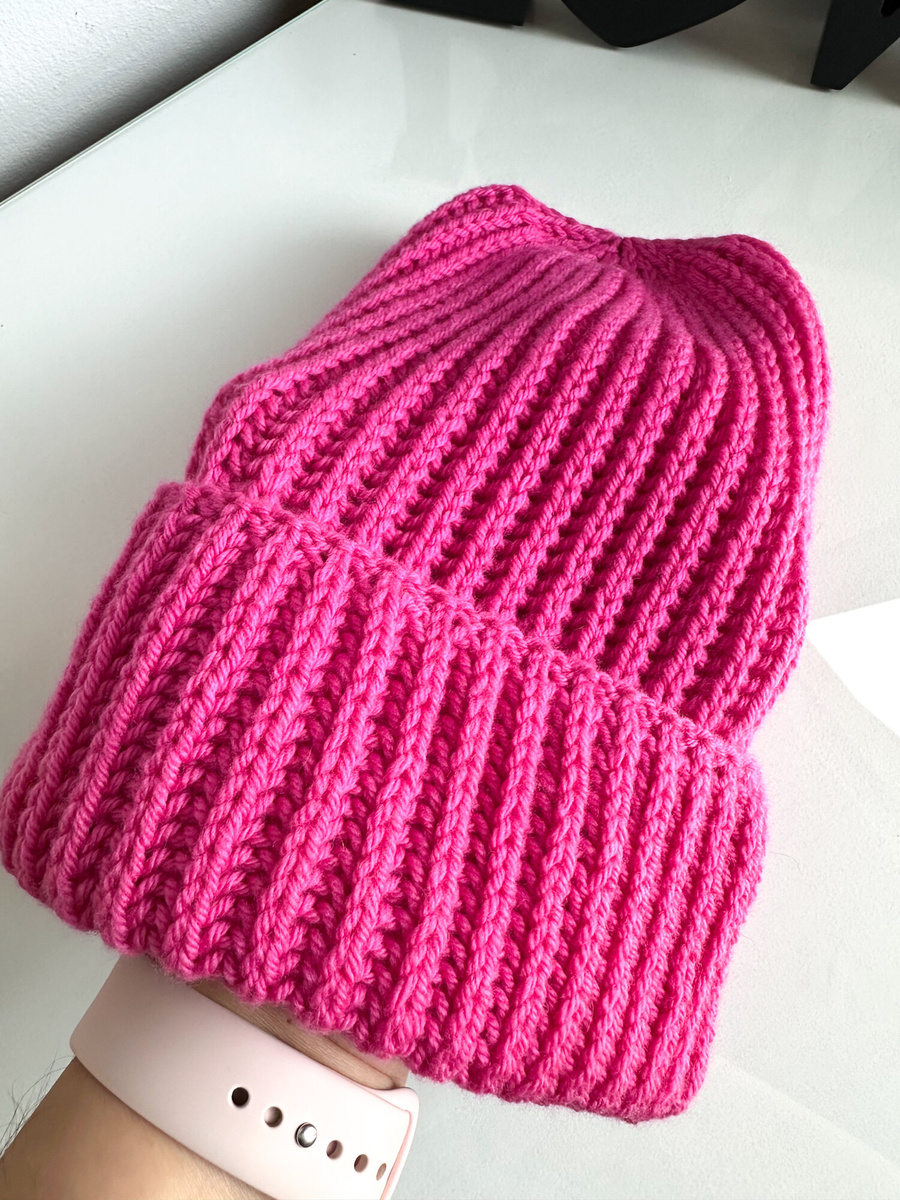 BRIOSZKA – czapka damska beanie z wełny merino 100% 22 Magenta różowa jesienno-zimowa