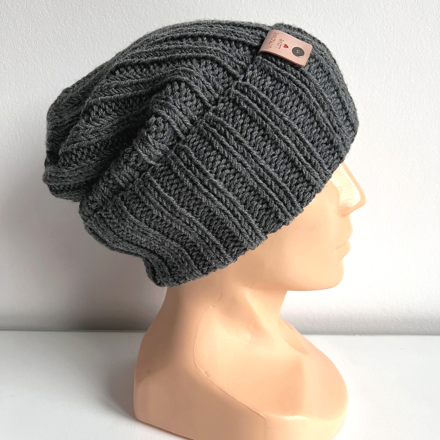 HELLI – czapka beanie wywijana z wełny baby merino 20 Ciemny szary