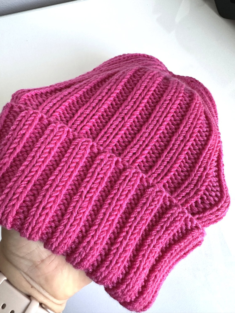 HELLI – czapka z wełny merino baby 08 Fuksja, wywijana beanie, unisex jesień‑zima