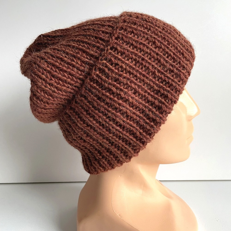 KIARA – czapka wywijana z alpaki 100% 9025 orzechowy, jesienno-zimowa, ręcznie robiona