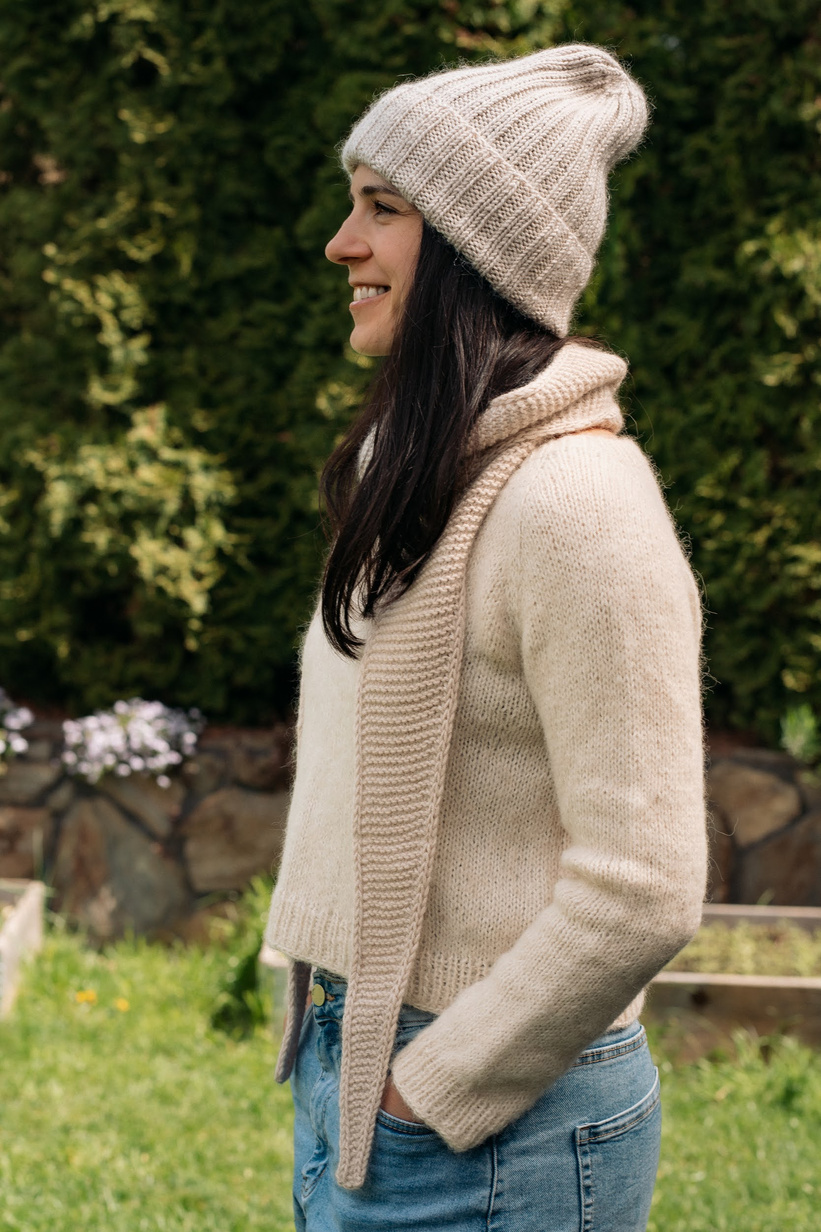 MIRA – wełniany chustoszal handmade merino + moher i jedwab 50/56 jasny beż
