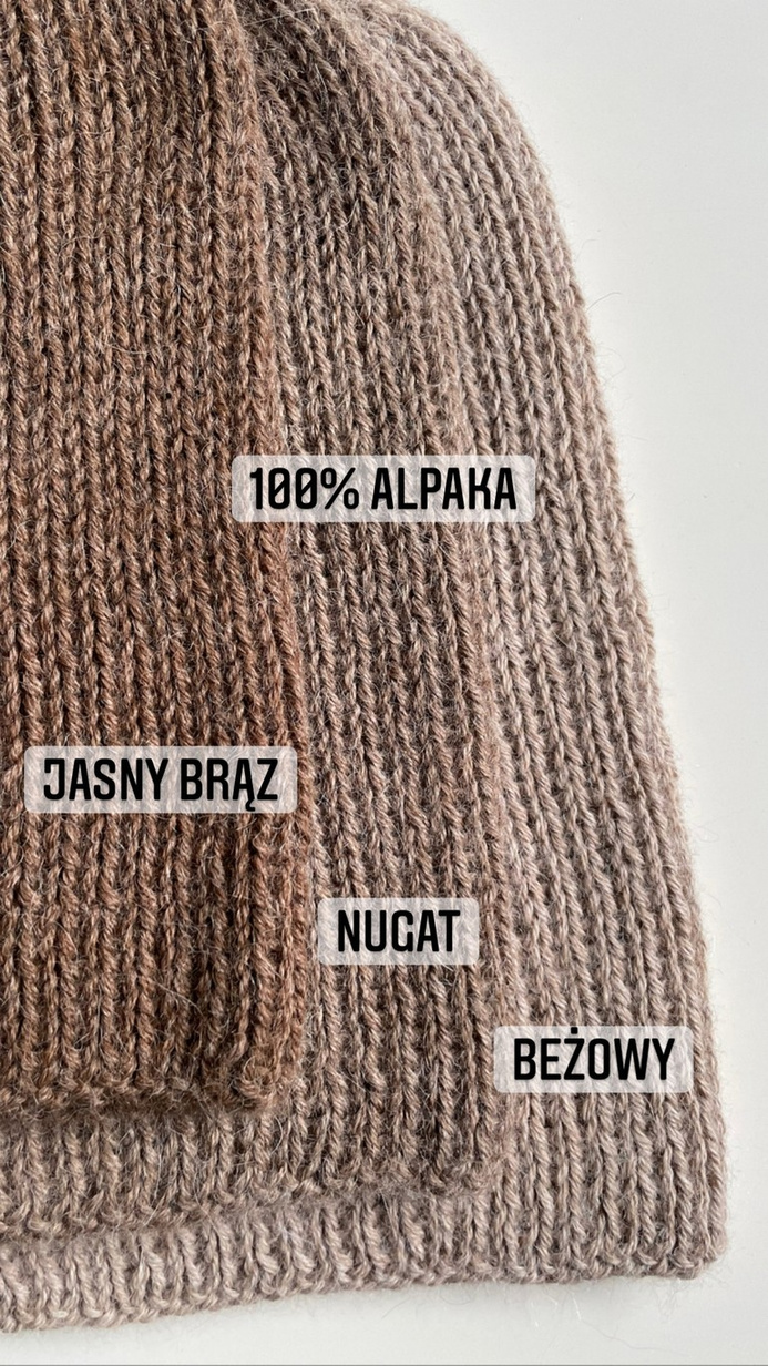 Czapka robiona na drutach KIARA 100% Alpaka 618 Nugat