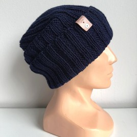 HELLI – wywijana czapka z wełny merino 100% Baby Merino 13 Granatowy, unisex, jesienno-zimowa