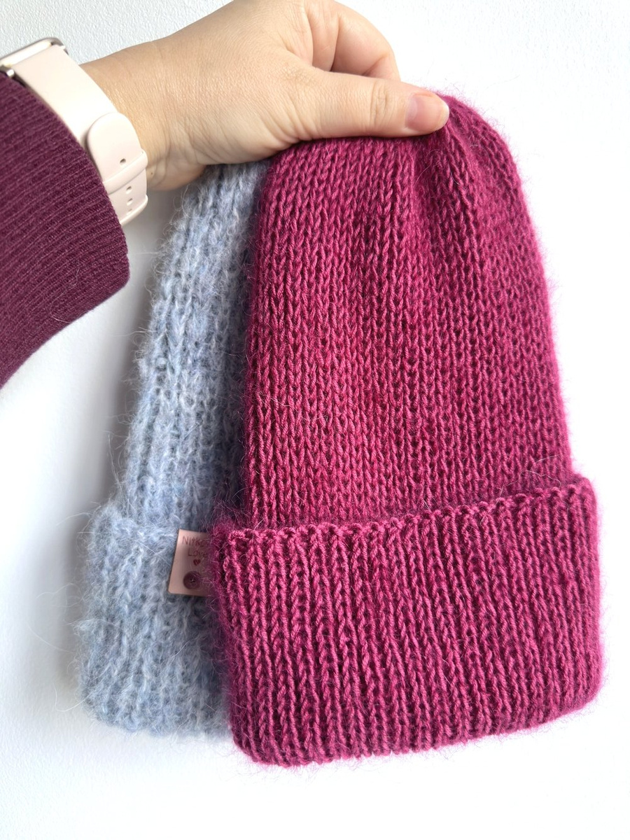 AUREA – ręcznie robiona czapka beanie baby merino + moher i jedwab damska/dziecięca 41/17 Śliwka