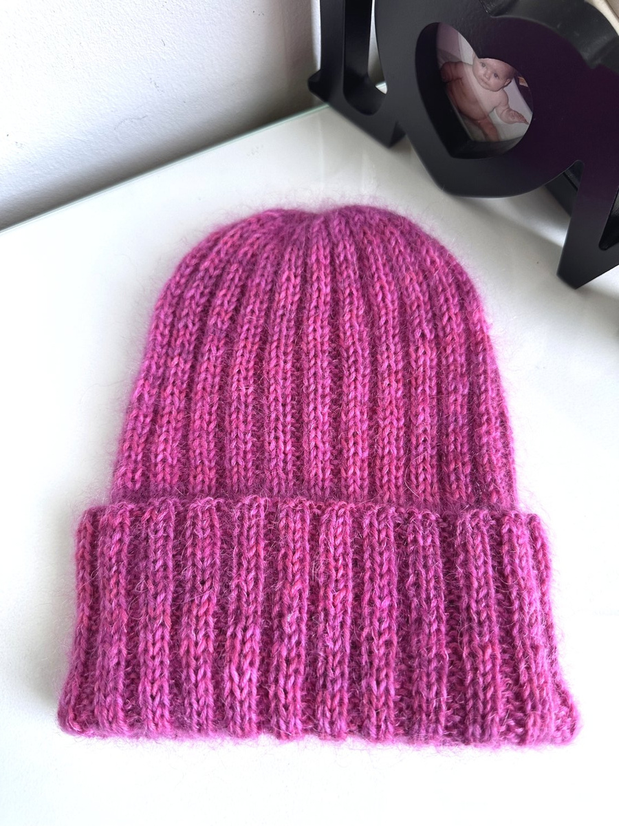 DAISY – czapka beanie handmade ręcznie farbowane baby merino + moher i jedwab damska Malinowy Sorbet