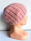 MARGARET – czapka beanie ręcznie robiona alpaka + moher z jedwabiem 9033/53 Lody Truskawkowe