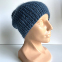 AUREA – ręcznie robiona cienka czapka beanie merino + moher i jedwab damska 42/27 Petrol