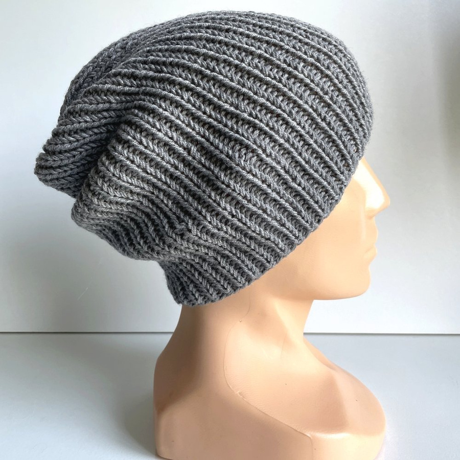 NANA – ręcznie robiona czapka beanie z wełny baby merino 19 szary jesienno-zimowa