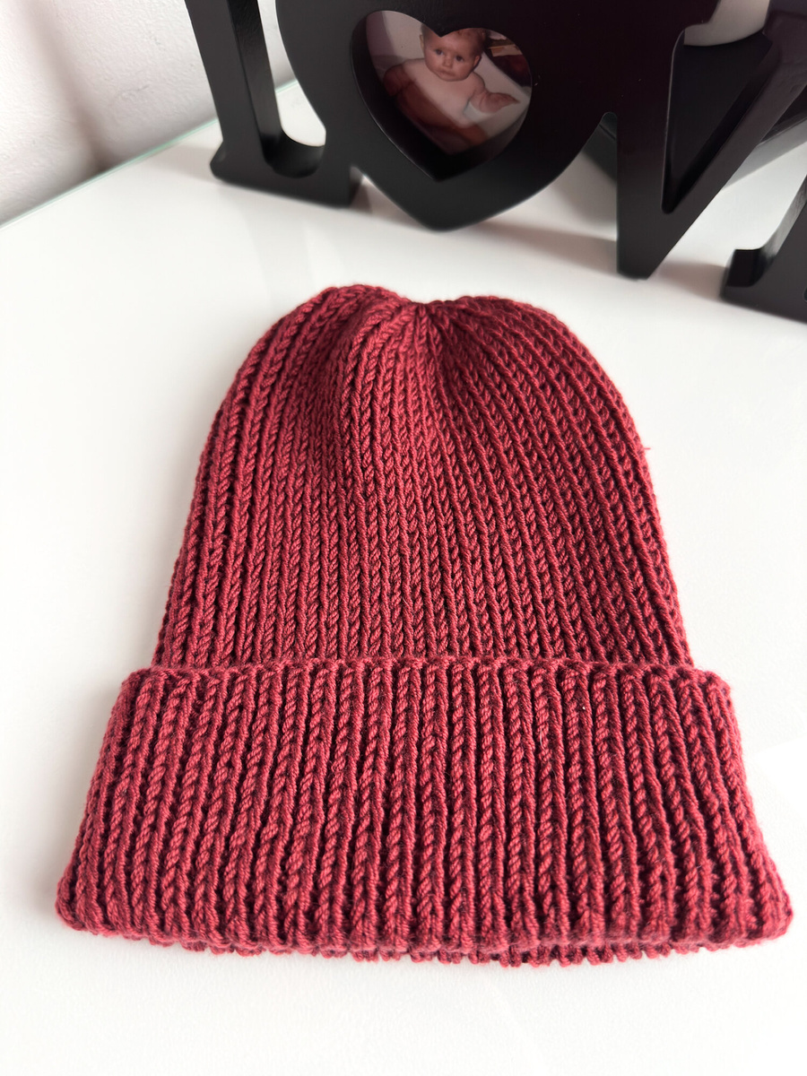 NANA – czapka beanie wywijana z wełny baby merino 51 bordowy jesienno-zimowa