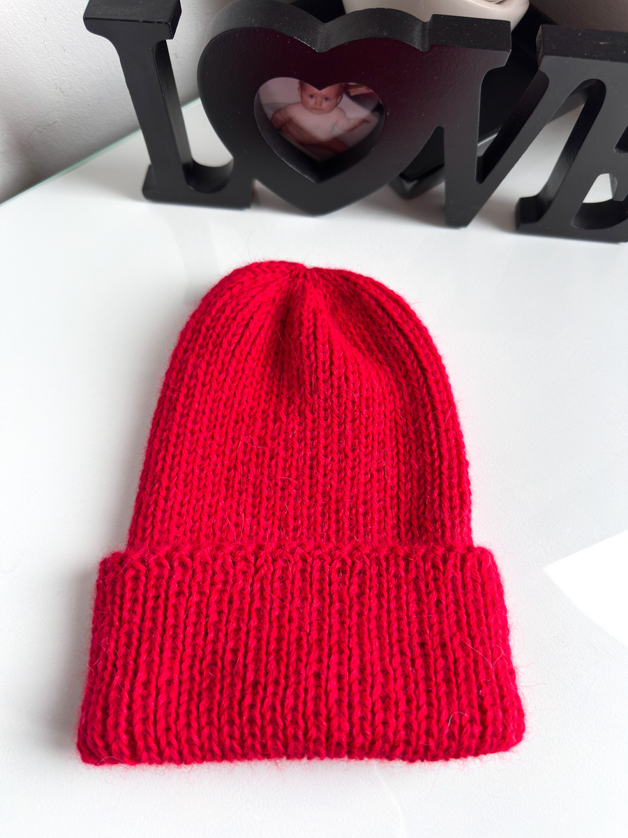 KIARA – czapka wywijana z alpaki 100% 3620 czerwony, ręcznie robiona
