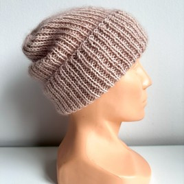 AUREA – ciepła czapka beanie handmade baby merino + moher i jedwab 59/41 Pszeniczny
