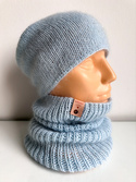 SOPHIA – czapka beanie handmade baby merino + moher i jedwab damska 11/07 Błękitny Stalowy