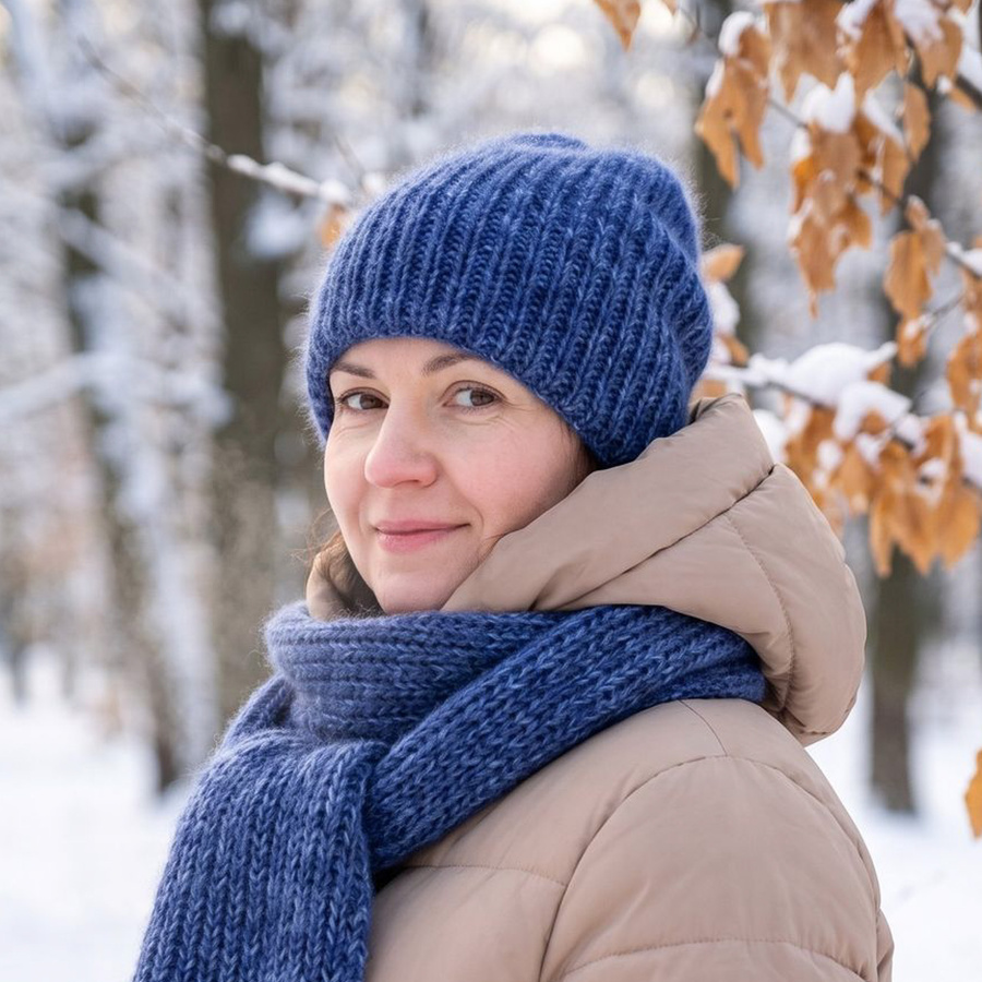 ALURA – ręcznie robiona ciepła czapka beanie merino + moher i jedwab damska 30 Prażony Migdał