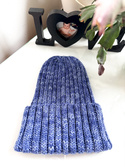NELLI Handmade Turn-Up Merino Beanie 38 Niebieska Mgiełka