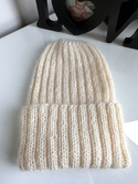 MARGARET Handmade Turn-Up Beanie Alpaca Mohair and Silk 100/01 Ecru