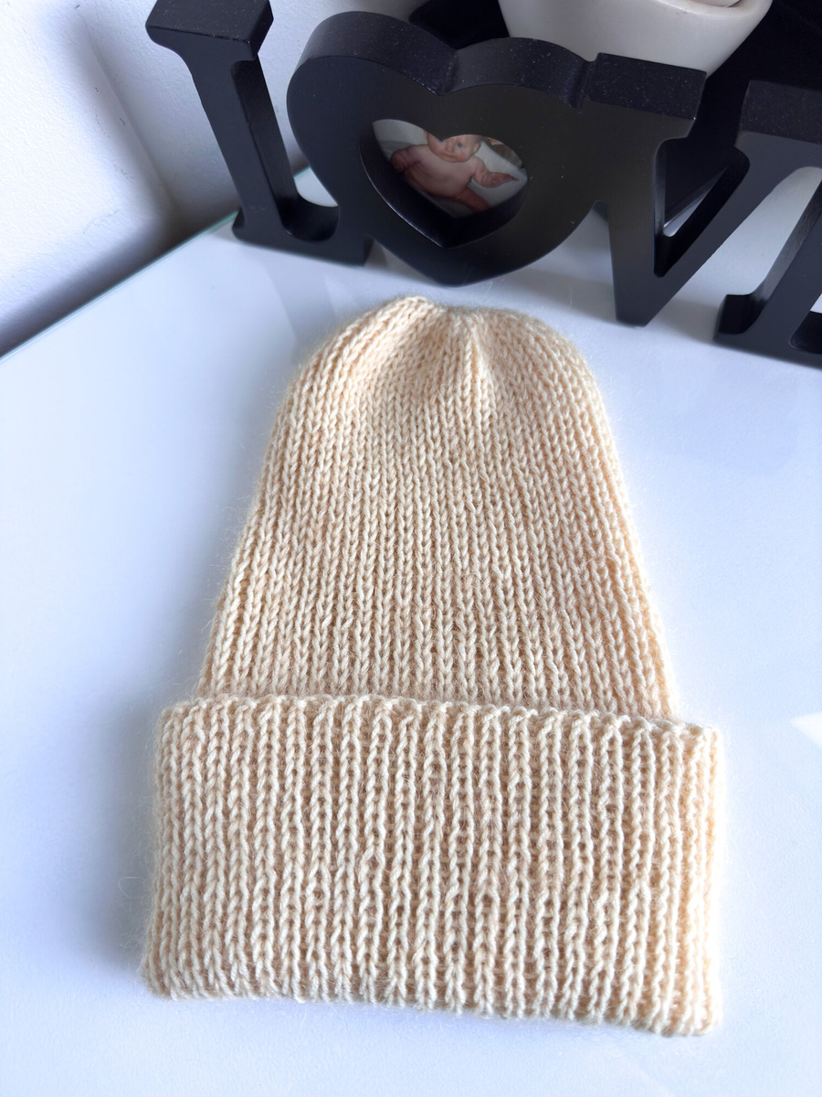 AUREA – ręcznie robiona czapka beanie baby merino + moher i jedwab damska dziecięca 03/29 Wanilia