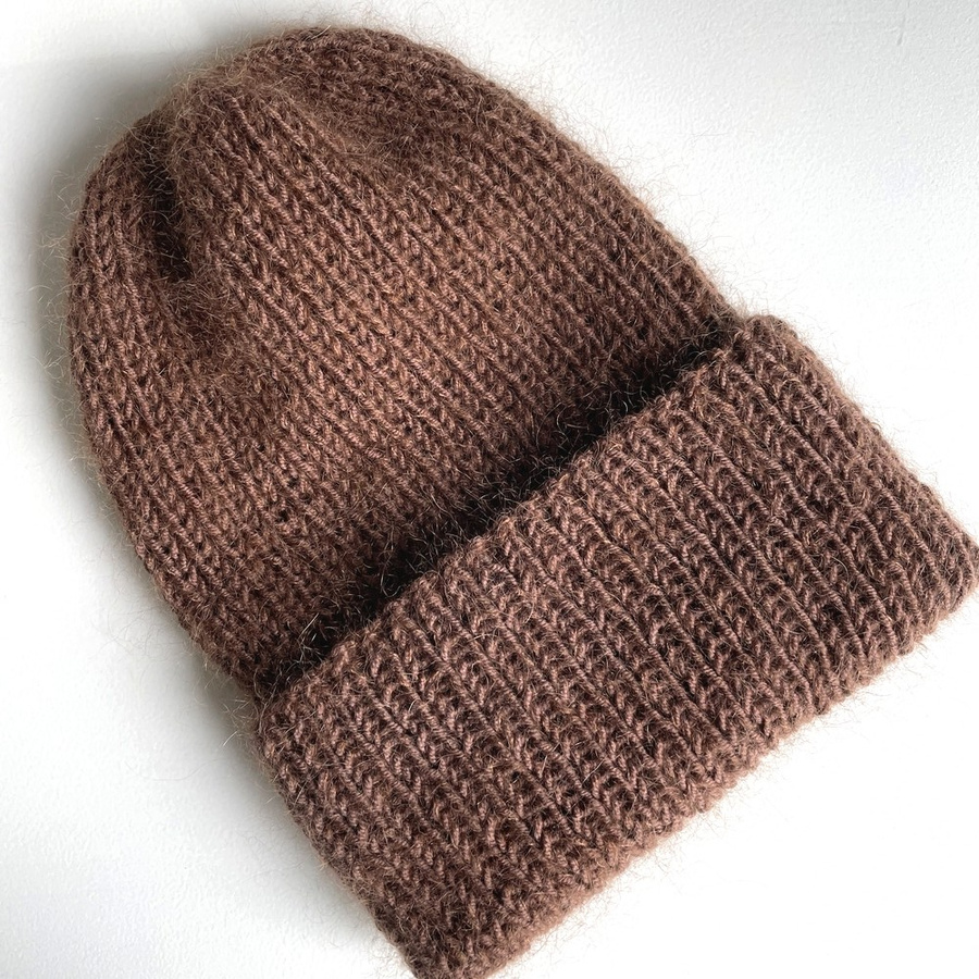 AUREA – czapka beanie handmade baby merino + moher i jedwab 52/35 Czekolada