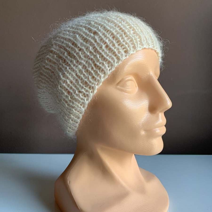 MARI – czapka z alpaki damska + moher i jedwab 100 ecru