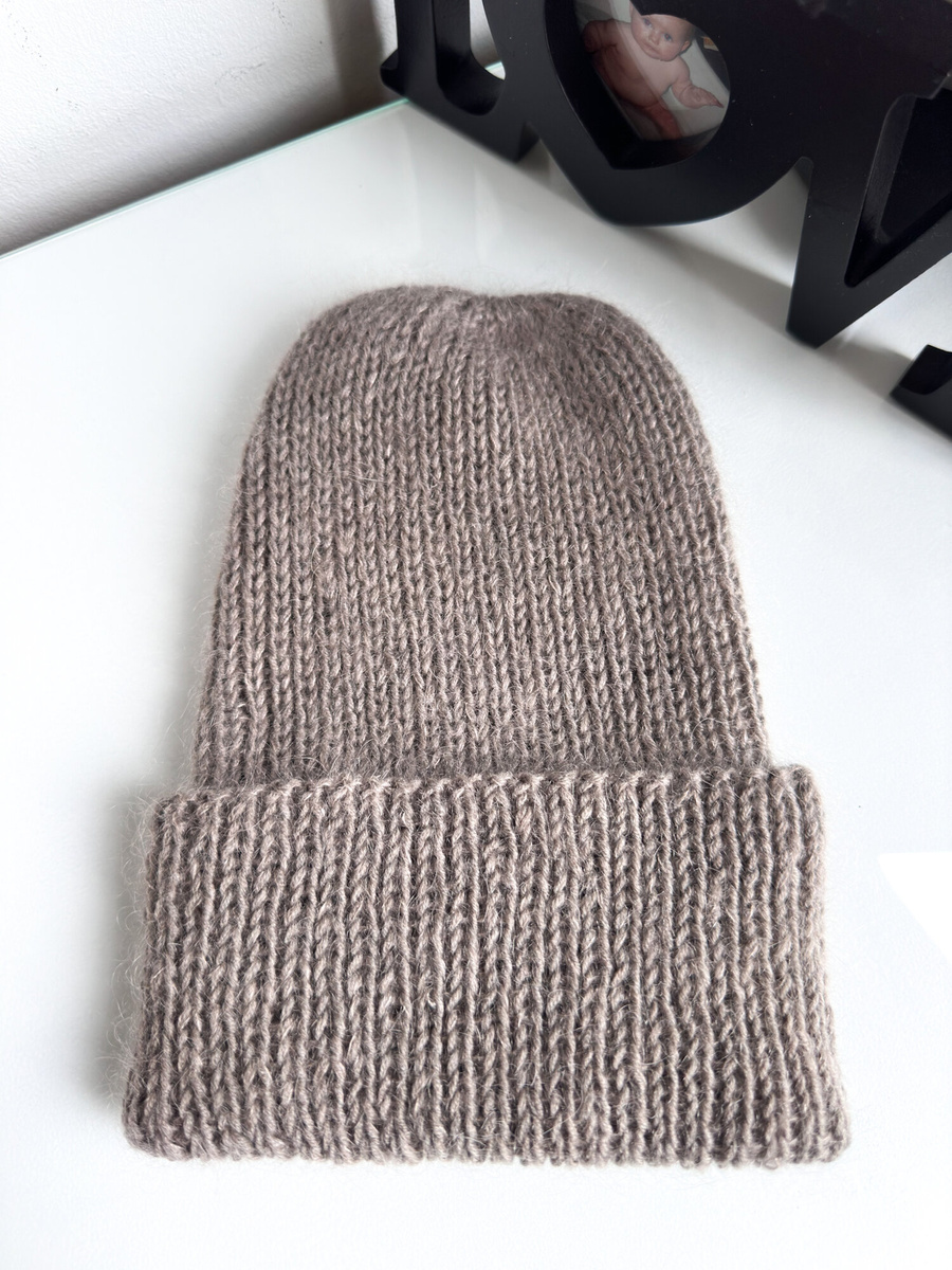 AUREA – czapka beanie handmade baby merino + moher i jedwab 57/12 Szaro-Brązowy