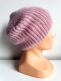 Handgemachte Damenmütze AUREA 100% Baby Merino plus Mohair und Seide 54/63 Puderrosa
