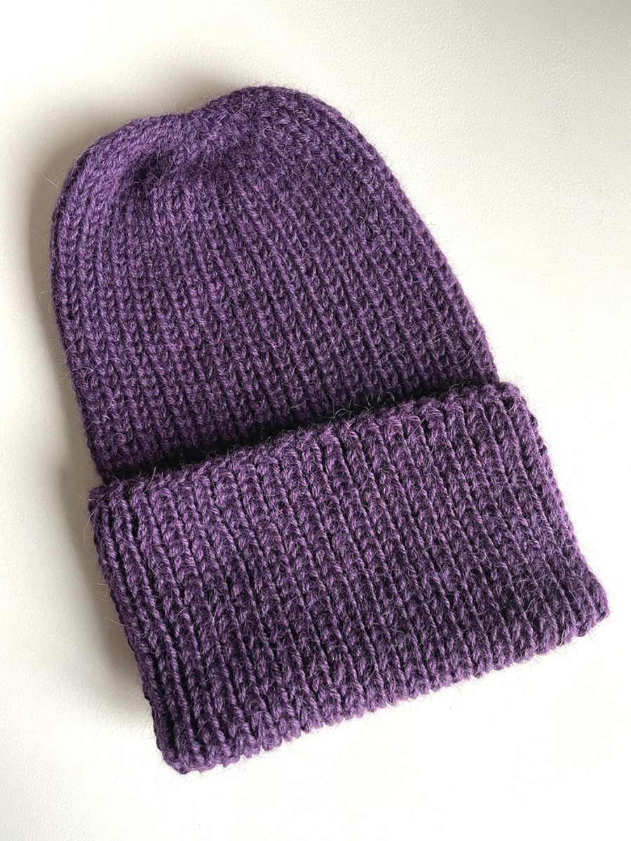 KIARA – czapka z alpaki damska 100% alpaka 4400 ciemny fiolet, zimowa wywijana