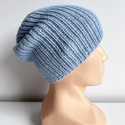 KIARA 100% Alpaca Beanie without a Turn-Up Cuff 6205 Blue