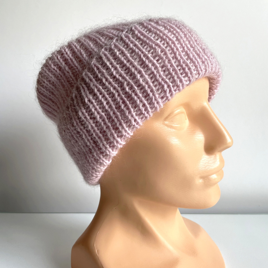 AUREA – ręcznie robiona czapka beanie baby merino + moher i jedwab damska / dziecięca 54/40 Pudrowy Róż