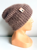 AUREA – ręcznie robiona czapka beanie baby merino + moher i jedwab damska / dziecięca 17/41 Beż