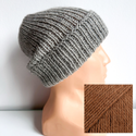 Czapka wywijana zrobiona ręcznie na drutach KIARA 100% Alpaka 501 Jasny Szary