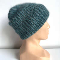 AUREA – ręcznie robiona czapka beanie merino + moher i jedwab damska / dziecięca 47/37 Morze Północne