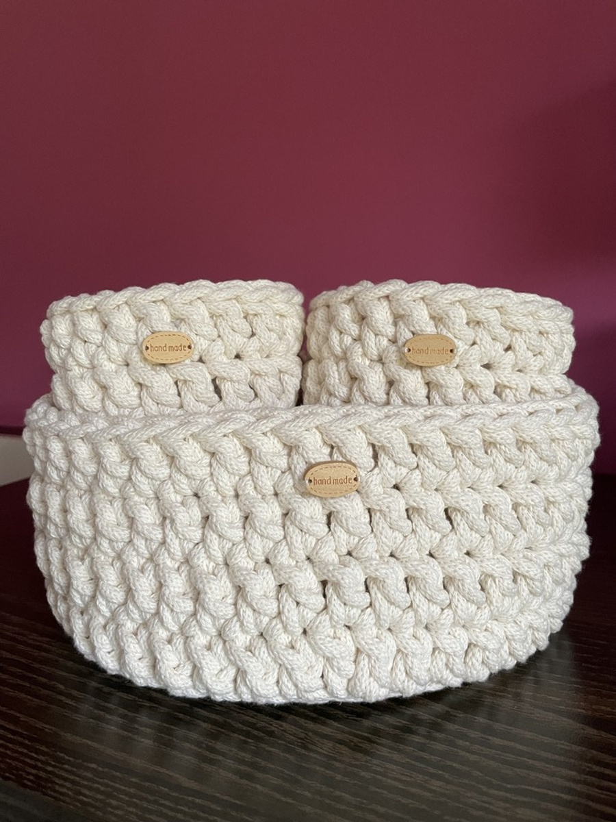 Ręcznie robiony Kosz ze sznurka bawełnianego 050 Ecru 20x10 cm