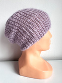 Handgemachte Damenmütze AUREA 100% Baby Merino plus Mohair und Seide 60/55 Lavendelfrost
