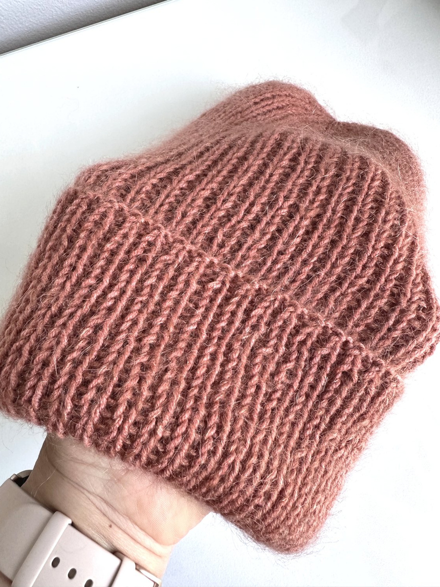 AUREA – ręcznie robiona czapka beanie baby merino + moher i jedwab dziecięca/damska 48/33 Blush