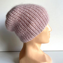 AUREA – ręcznie robiona ciepła czapka beanie merino + moher i jedwab damska 54/40 Pudrowy Róż
