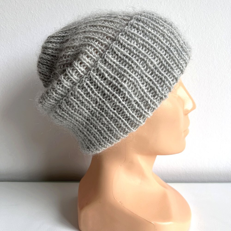 AUREA – ręcznie robiona czapka beanie baby merino + moher i jedwab damska dziecięca 22/44 Jasny Szary