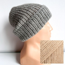 Czapka wywijana zrobiona ręcznie na drutach KIARA 100% Alpaka 501 Jasny Szary
