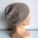 AUREA – czapka beanie handmade baby merino + moher i jedwab damska 23/20 Jasny Beż