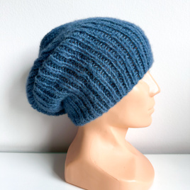 MORGANA – czapka damska beanie alpaka + jedwab 6309/25 stalowy niebieski