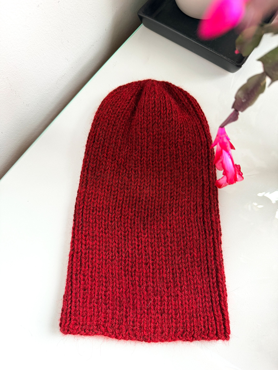 Czapka zrobiona na drutach KIARA 100% Alpaka 3650 Bordowy